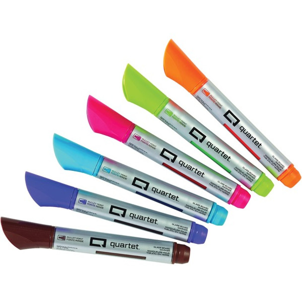 Quartet Premium Glass Board Dry-erase Markers - Bullet Marker Point Style - Pink, Blue, Green, Orange, Purple, Brown Liquid Ink - 6