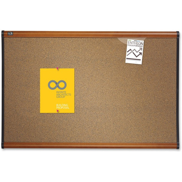 Quartet Prestige Bulletin Board - 24" Height x 36" Width - Brown Cork Surface - Self-healing, Durable - Light Cherry Frame - 1 Each