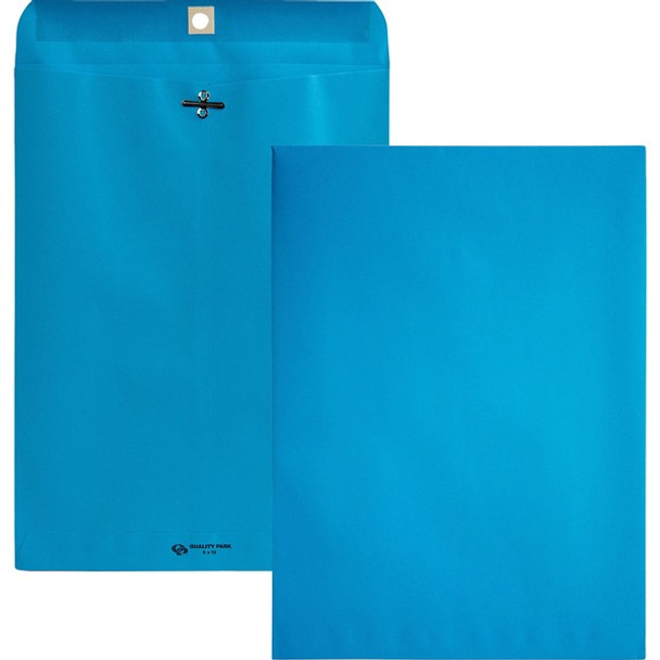 Quality Park 9 x 12 Clasp Envelopes with Deeply Gummed Flaps - Clasp - #90 - 9" Width x 12" Length - 28 lb - Clasp - Wove - 10 / Pack - Blue