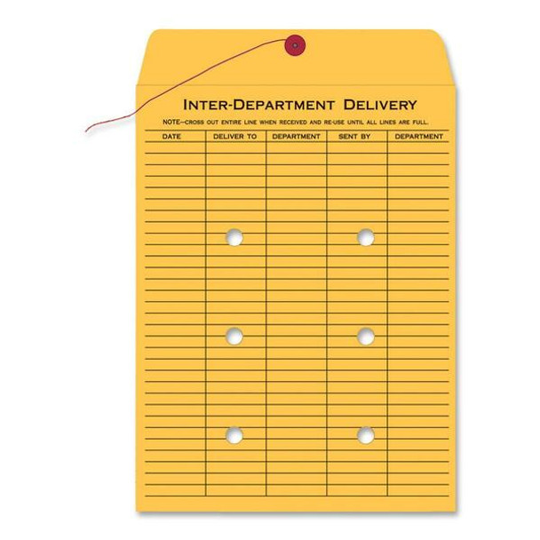 Quality Park 9 x 12 Inter-Departmental Envelopes - Inter-department - 9" Width x 12" Length - 28 lb - String/Button - Kraft - 100 / Box - Brown Kraft