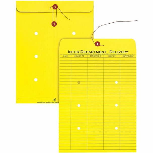 Quality Park 10 x 13 Inter-Departmental Envelopes - Inter-department - 10" Width x 13" Length - 28 lb - String/Button - 100 / Box - Yellow