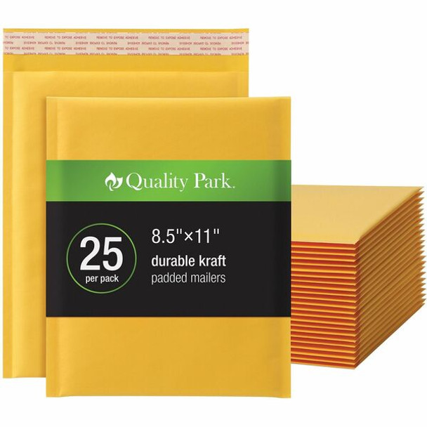 Quality Park Bubble Mailers - Bubble - 8 1/2" Width x 11" Length - Strip - 25 / Box - Brown Kraft