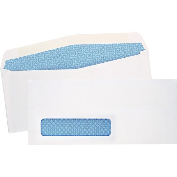 Quality Park No. 10 Single Window Security Tinted Business Envelopes - Single Window - #10 - 4 1/8" Width x 9 1/2" Length - 24 lb - Gummed - Wove - 500 / Box - White