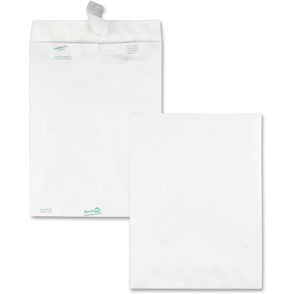 Survivor&reg; 9 x 12 DuPont Tyvek Catalog Mailers with Self-Sealing Closure - Catalog - #10 1/2 - 9" Width x 12" Length - 14 lb - Peel & Seal - Tyvek - 100 / Box - White