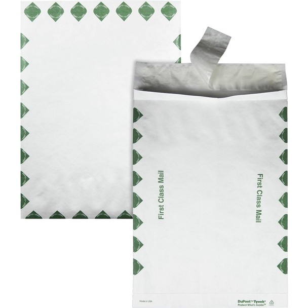 Survivor&reg; 10 x 13 x 1-1/2 DuPont Tyvek Expansion First Class Border Envelopes - First Class Mail - 10" Width x 13" Length - 1 1/2" Gusset - 14 lb - Peel & Seal - Tyvek - 100 / Carton - White