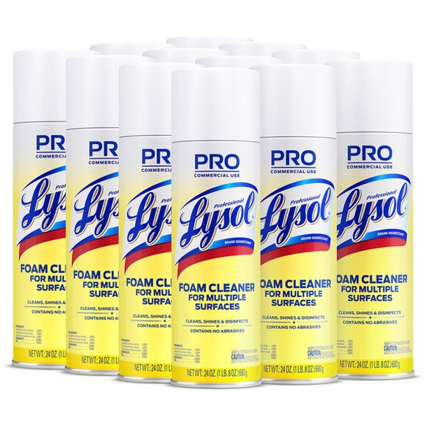 Professional Lysol Disinfectant Foam Cleaner - For Multi Surface - 24 oz (1.50 lb) - Fresh Clean Scent - 12 / Carton - Pleasant Scent, Disinfectant, CFC-free