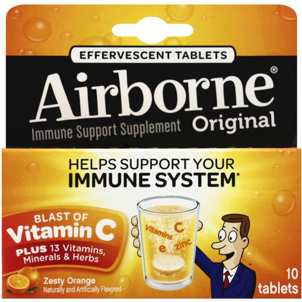 Airborne Zesty Orange Tablets - For Immune Support - Zesty Orange - 10 / Tube