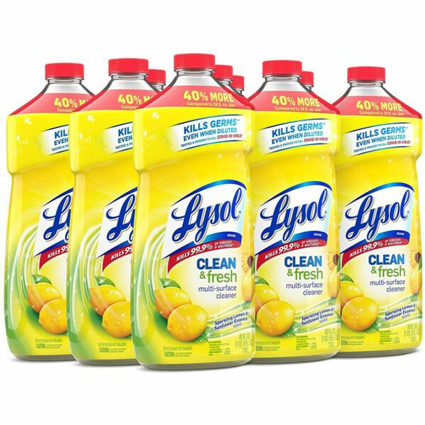 Lysol Clean/Fresh Lemon Cleaner - For Multipurpose - 40 fl oz (1.3 quart) - Lemon Scent - 9 / Carton - Yellow