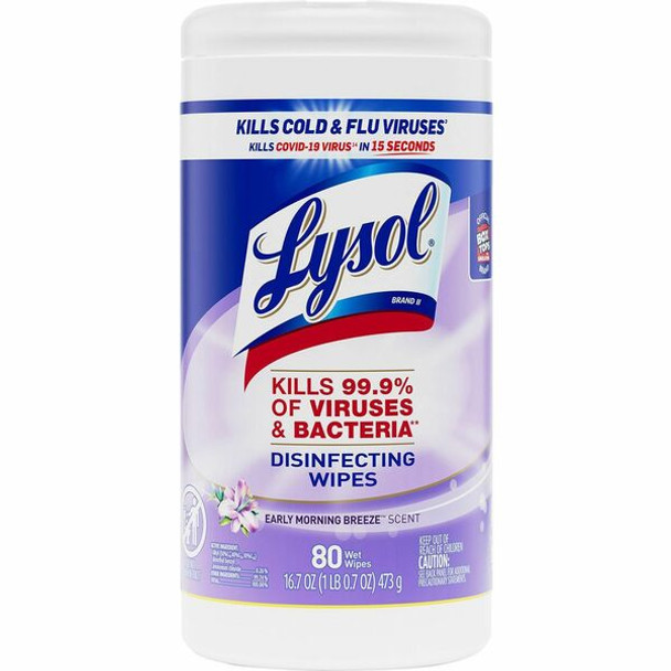 Lysol Early Morning Breeze Disinfecting Wipes - For Multipurpose, Multi Surface - Early Morning Breeze Scent - 80 / Canister - 1 Each - Disinfectant, Pre-moistened, Anti-bacterial - White