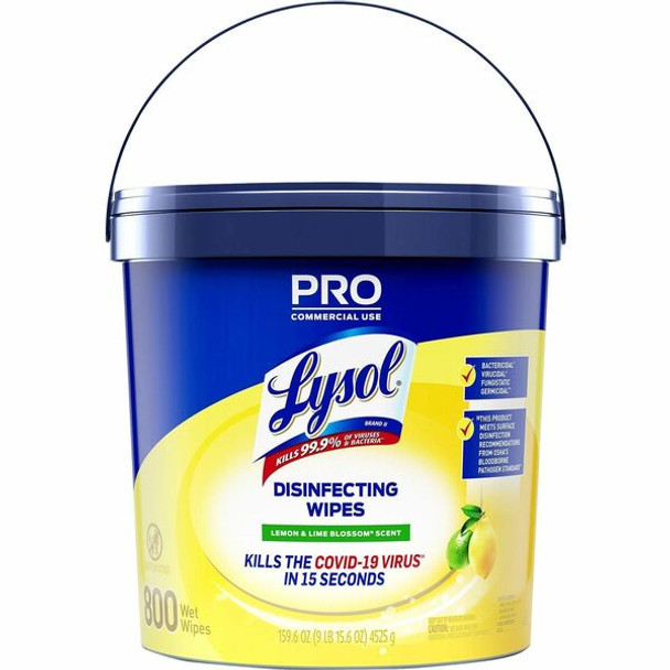Lysol Disinfecting Wipe Bucket w/Wipes - Lemon & Lime Blossom Scent - 8" Length x 6" Width - 800 Each - White