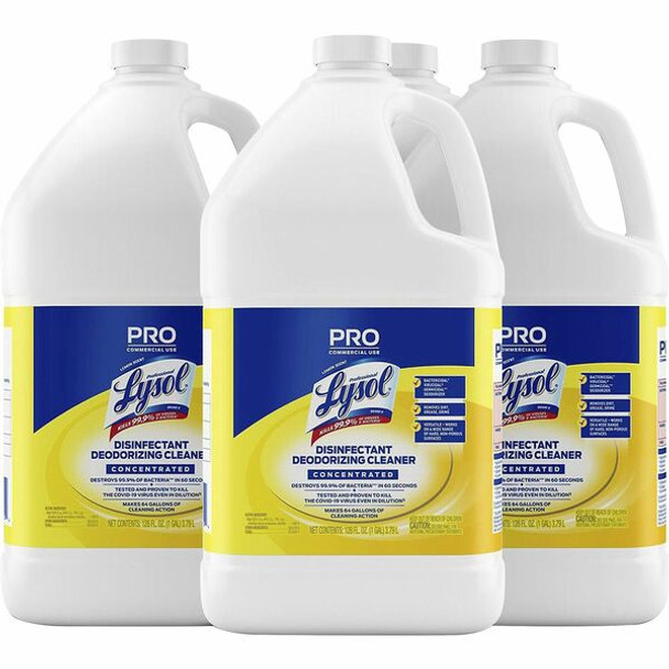 Professional Lysol Deodorizing Cleaner - For Multi Surface - Concentrate - 128 fl oz (4 quart) - Lemon Scent - 4 / Carton - Deodorize, Disinfectant, Versatile, Bactericide, Virucidal - Yellow