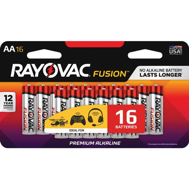 Rayovac Fusion Advanced Alkaline AA Batteries - For Multipurpose - AA - 1.5 V DC - 16 / Pack