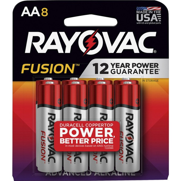 Rayovac Fusion Advanced Alkaline AA Batteries - For Multipurpose - AA - 8 / Pack