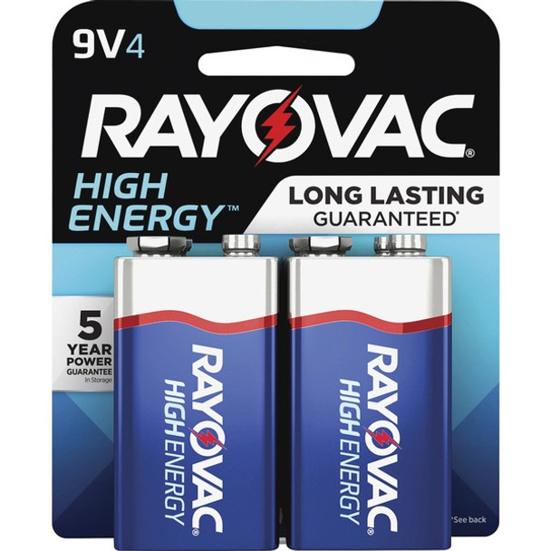 Rayovac High-Energy Alkaline 9-Volt Batteries - For Multipurpose - 9V - 9 V DC - 4 / Pack