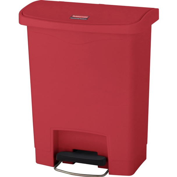 Rubbermaid Commercial Slim Jim 8-gal Step-On Container - Step-on Opening - Hinged Lid - 8 gal Capacity - Manual - Durable, Foot Pedal, Easy to Clean - 21.1" Height x 10.6" Width - Plastic, Resin - Red - 1 Each