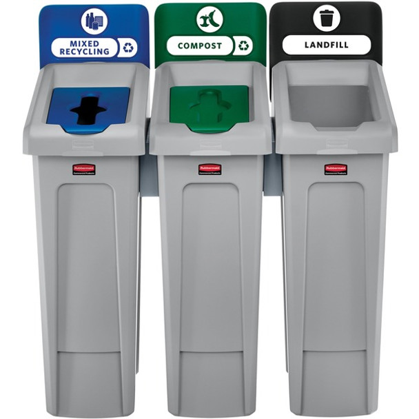 Rubbermaid Commercial Slim Jim Recycling Station - Black, Blue, Green - 1 Each