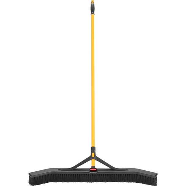 Rubbermaid Commercial Maximizer Push-To-Center 36" Broom - Polypropylene Bristle - 58.1" Overall Length - Steel Handle - 1 Each
