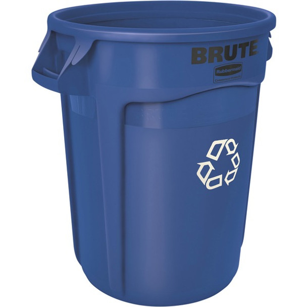 Rubbermaid Commercial Brute 32-Gallon Vented Containers - 32 gal Capacity - Round - Warp Resistant, UV Coated, Damage Resistant, Heavy Duty, Handle, Tear Resistant, Reinforced - 27.3" Height x 21.9" Diameter - Plastic - Blue - 6 / Carton