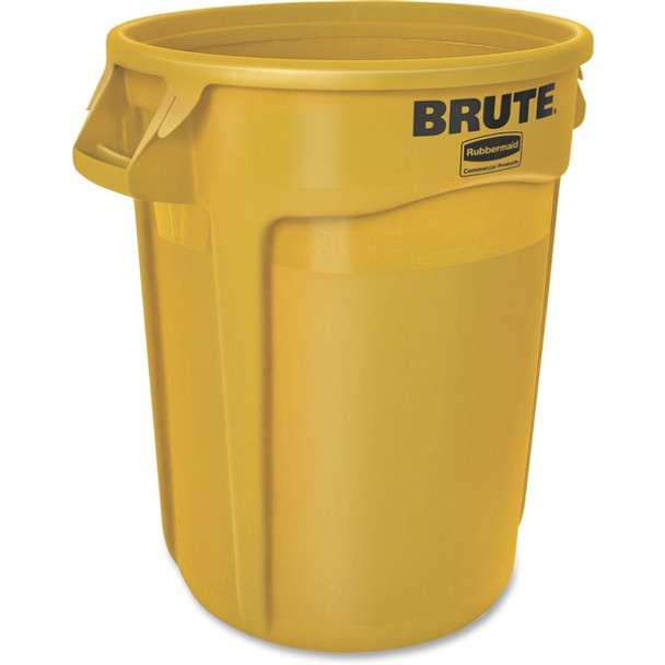 Rubbermaid Commercial Brute 32-Gallon Vented Container - 32 gal Capacity - Round - Handle, Reinforced, Heavy Duty, Tear Resistant, Damage Resistant - 27.3" Height x 21.9" Diameter - Plastic - Yellow - 1 Each