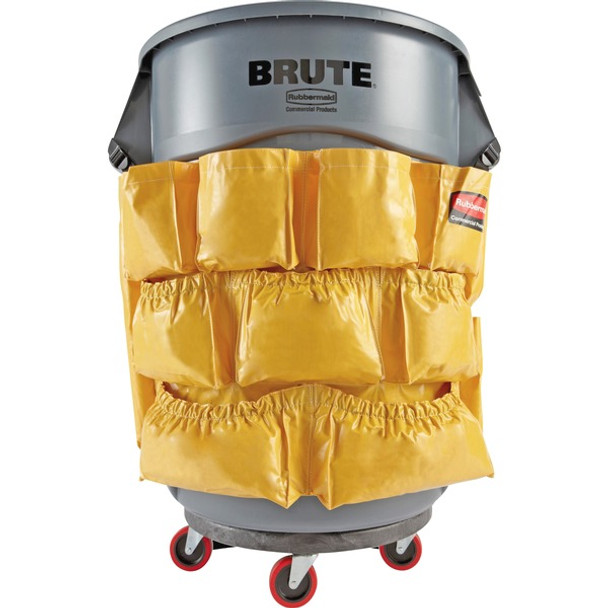 Rubbermaid Commercial Brute Utility Container Caddy Bag - - 12 Pocket(s) - 20.5" Height x 20" Depth - Yellow - Nylon - 1 Each