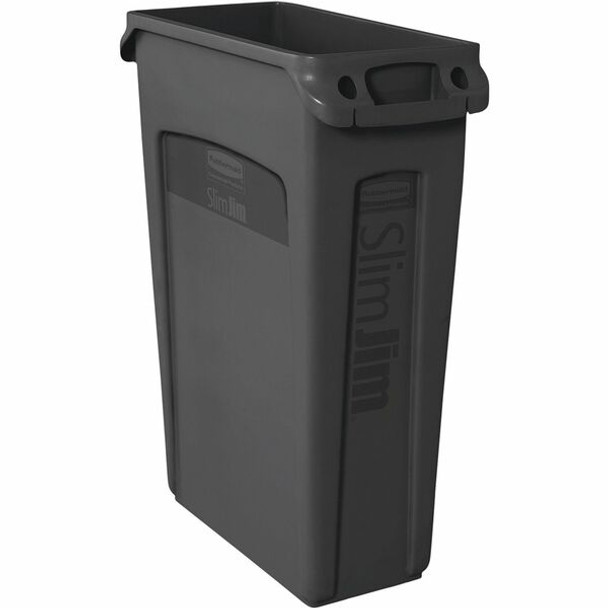 Rubbermaid Commercial Slim Jim 23-Gallon Vented Waste Container - 23 gal Capacity - Rectangular - Durable, Handle - 30" Height x 11" Width x 22" Depth - Black - 1 Each