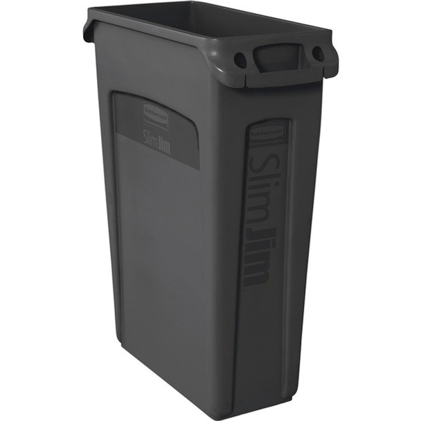 Rubbermaid Commercial Slim Jim 23-Gallon Vented Waste Containers - 23 gal Capacity - Rectangular - Durable, Handle - 30" Height x 11" Width x 22" Depth - Black - 4 / Carton