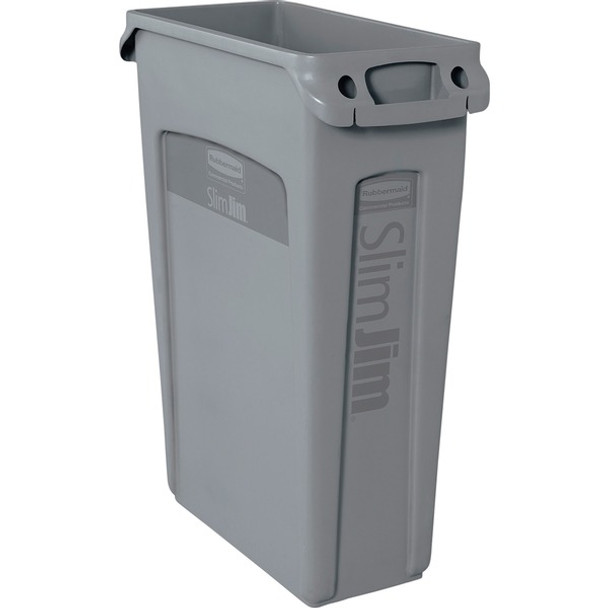 Rubbermaid Commercial Slim Jim 23-Gallon Vented Waste Containers - 23 gal Capacity - Rectangular - Durable, Handle - 30" Height x 11" Width x 22" Depth - Gray - 4 / Carton