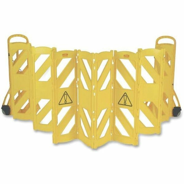 Rubbermaid Commercial Foldable Mobile Caution Barrier - 40" Height - Caster - Yellow - 1 Each