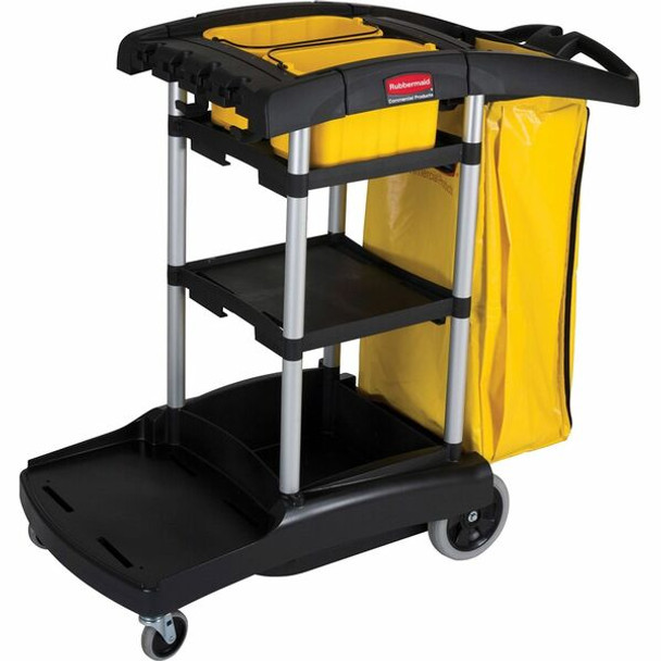 Rubbermaid Commercial High Capacity Cleaning Cart - 4 Casters - 4" , 8" Caster Size - Plastic, Aluminum - x 21.8" Width x 49.8" Depth x 38.3" Height - Black - 1 Each