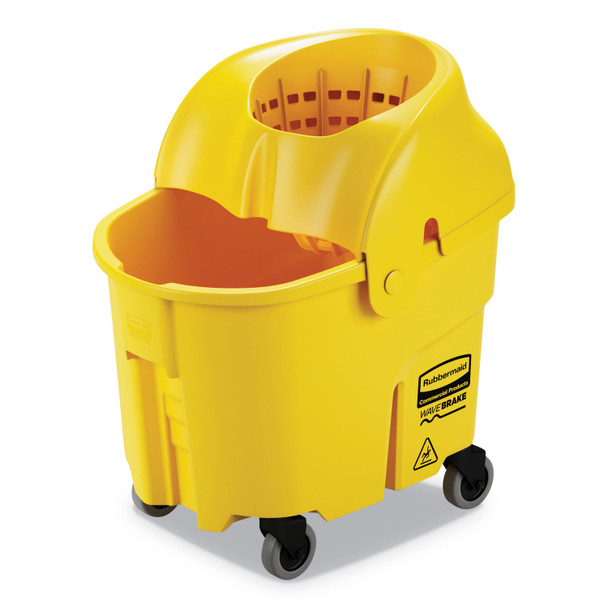 WaveBrake Institution Bucket and Wringer Combos, Down-Press, 35 qt, Plastic, Yellow