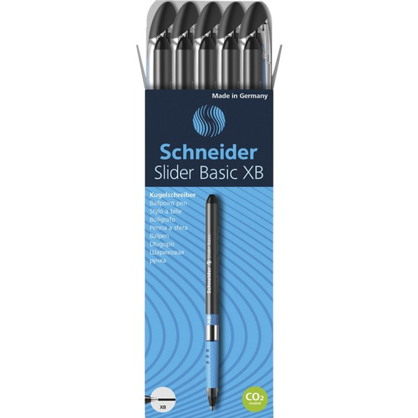 Schneider Slider Basic XB Ballpoint Pen - Extra Broad Pen Point - 1.4 mm Pen Point Size - Black - Transparent Rubberized, Black, Silver Barrel - Stainless Steel Tip - 10 / Pack