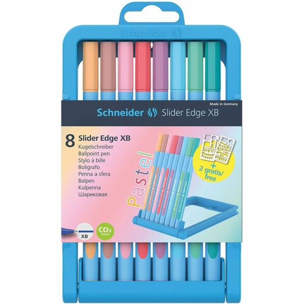 Schneider Slider Edge Pastel XB Ballpoint Pens - Extra Broad Pen Point - 1.4 mm Pen Point Size - Flamingo, Mint, Peach, Lilac, Pink, Baby Blue, Blush - Stainless Steel Tip - 8 / Set