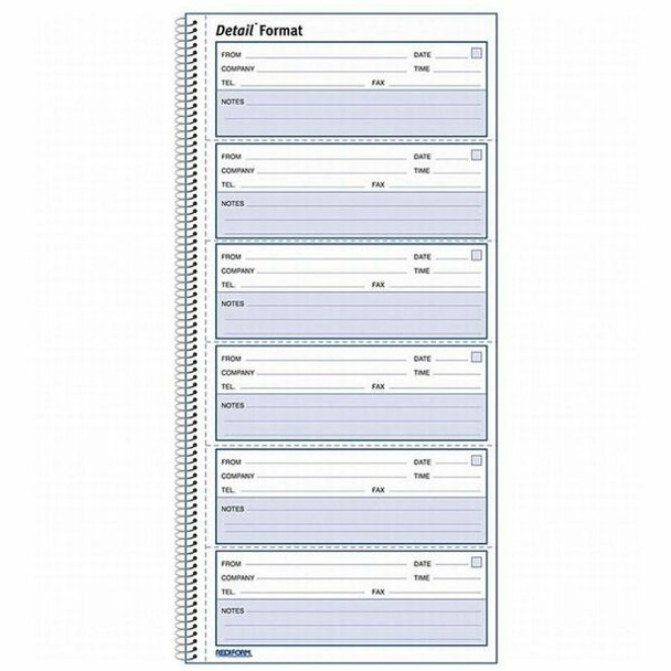 Rediform Voice Mail Log Book - 600 Sheet(s) - Wire Bound - 1 Part - 5.62" x 10.62" Sheet Size - White - White Sheet(s) - Blue Print Color - White Cover - Recycled - 1 Each