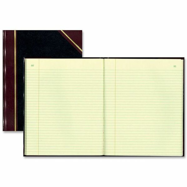 Rediform Texhide Cover Record Books with Margin - 300 Sheet(s) - Thread Sewn - 11.25" x 14.25" Sheet Size - Black - Green Sheet(s) - Brown, Green Print Color - Black Cover - Recycled - 1 Each