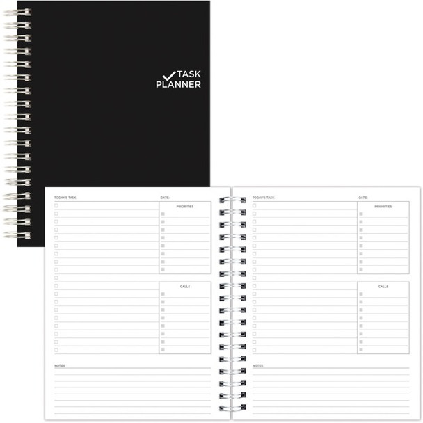Blueline Undated Task Planner - Personal - 7 1/4" x 9 1/4" Sheet Size - Twin Wire - Black - Notes Area, Hard Cover - 1 Each