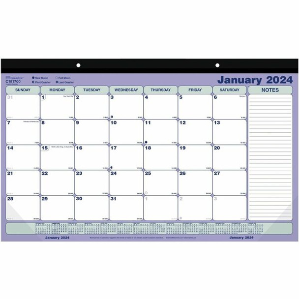 Blueline Monthly Compact Desk Pad/Wall Calendar - Monthly - 1 Year - January 2024 - December 2024 - 1 Month Single Page Layout - 17 3/4" x 10 7/8" Sheet Size - Chipboard - Desk Pad - Blue, Green - Chipboard - 1 Each
