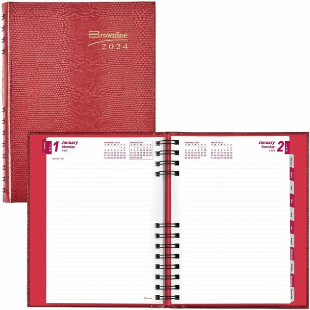 Brownline CoilPro Daily Hard Cover Planner - Daily - January 2024 - December 2024 - 1 Day Single Page Layout - 5 3/4" x 8 1/4" Sheet Size - Twin Wire - Red - 1 Each