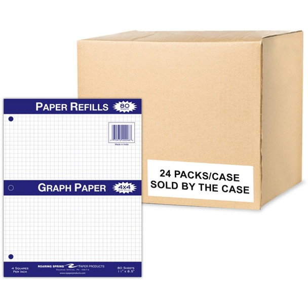 Roaring Spring Graph Filler Paper - 80 Sheets - 160 Pages - Printed - Both Side Ruling Surface - 3 Hole(s) - 15 lb Basis Weight - 56 g/m&#178; Grammage - 11" x 8 1/2" - 0.30" x 8.5" x 11" - White Paper - 24 / Carton