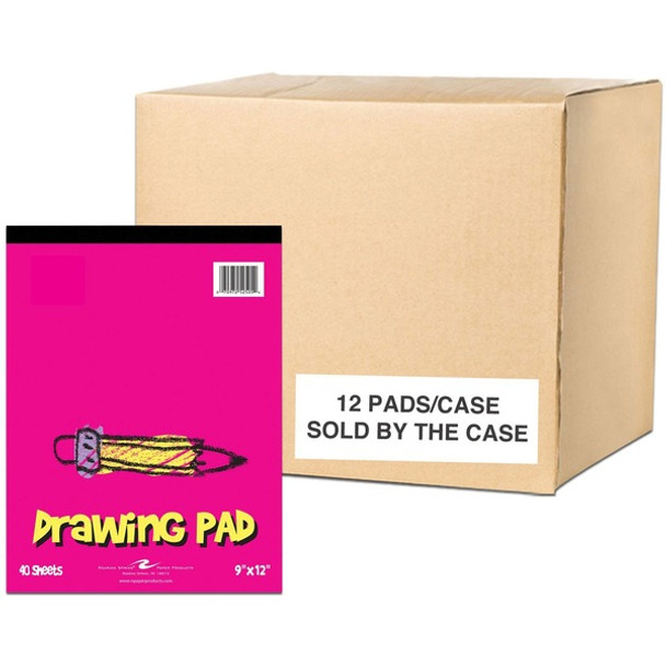 Roaring Spring Kid's Drawing Sketch Pad - 40 Sheets - 80 Pages - Plain - Glued/Tapebound - 20 lb Basis Weight - 75 g/m&#178; Grammage - 12" x 9" - 0.25" x 9" x 12" - White Paper - Black Binding - Chipboard Cover - 12 / Carton