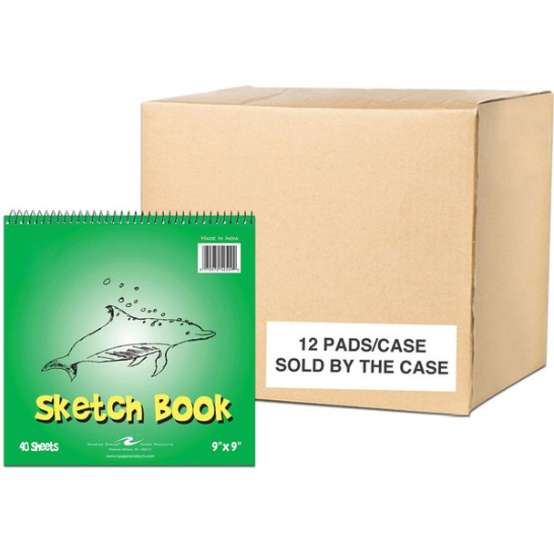 Roaring Spring Kid's Spiral Art Sketch Book - 40 Sheets - 80 Pages - Plain - Spiral Bound - 20 lb Basis Weight - 75 g/m&#178; Grammage - 9" x 9" - 0.25" x 9" x 9" - White Paper - Chipboard Cover - 12 / Carton