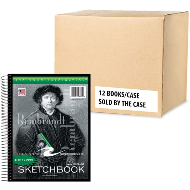 Roaring Spring Rembrandt SketchBook - 100 Sheets - 200 Pages - Plain - Twin Wirebound - 20 lb Basis Weight - 75 g/m&#178; Grammage - 11" x 8 1/2" - 0.75" x 8.5" x 11" - White Paper - Board Cover - 12 / Carton