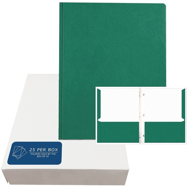 Roaring Spring Letter Fastener Folder - 8 1/2" x 11" - 50 Sheet Capacity - 3 x Prong Fastener(s) - 2 Internal Pocket(s) - Dark Green - 250 / Carton