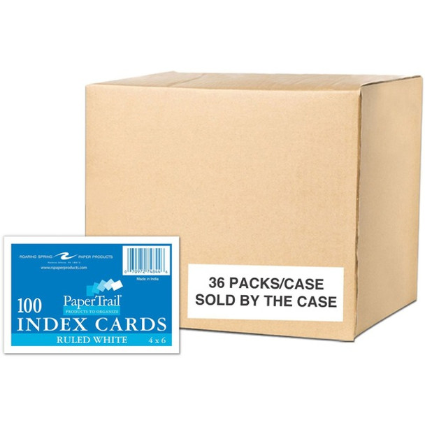 Roaring Spring PaperTrail Ruled Index Cards - 100 Sheets - 200 Pages - Printed - Front Ruling Surface - 43 lb Basis Weight - 160 g/m&#178; Grammage - 6" x 4" - 0.75" x 6" x 4" - White Paper - 3600 / Carton