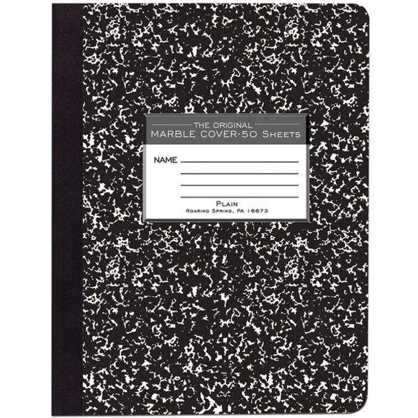 Roaring Spring Unruled Hard Cover Composition Book - 50 Sheets - 100 Pages - Plain - Sewn/Tapebound - 15 lb Basis Weight - 56 g/m&#178; Grammage - 9 3/4" x 7 1/2" - 0.25" x 7.5" x 9.8" - White Paper - Black Binding - 1 Each