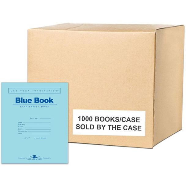 Roaring Spring Blue Examination Book - 4 Sheets - 8 Pages - Printed - Stapled - Both Side Ruling Surface - Red Margin - 15 lb Basis Weight - 56 g/m&#178; Grammage - 8 1/2" x 7" - 0.02" x 7" x 8.5" - White Paper - 1000 / Carton