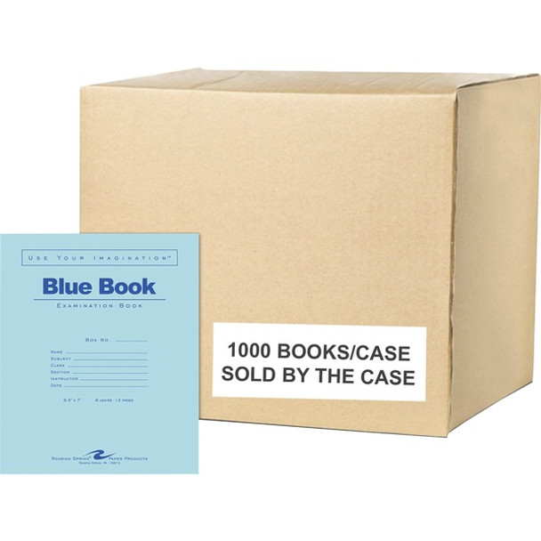 Roaring Spring Blue Examination Book - 6 Sheets - 12 Pages - Printed - Stapled - Both Side Ruling Surface - Red Margin - 15 lb Basis Weight - 56 g/m&#178; Grammage - 8 1/2" x 7" - 0.03" x 7" x 8.5" - White Paper - 1000 / Carton