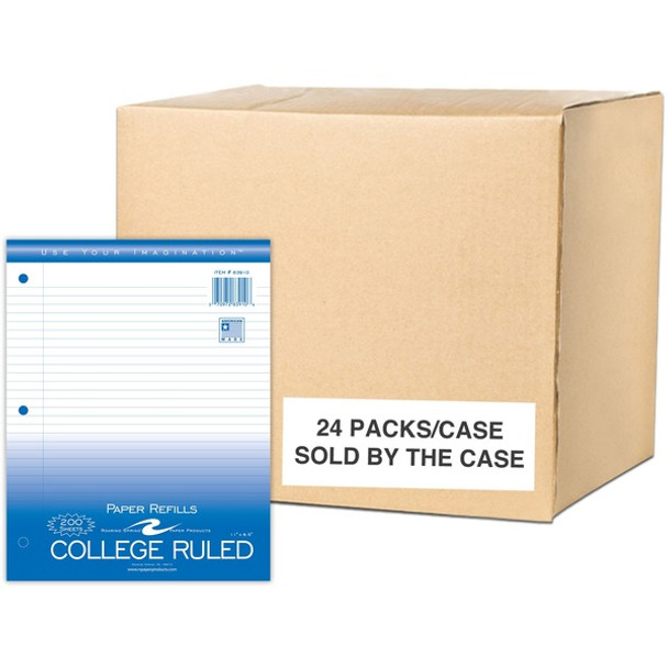 Roaring Spring College Ruled Filler Paper - 200 Sheets - 400 Pages - Printed - Both Side Ruling Surface - Red Margin - 3 Hole(s) - 15 lb Basis Weight - 56 g/m&#178; Grammage - 11" x 8 1/2" - 0.60" x 8.5" x 11" - White Paper - 24 / Carton