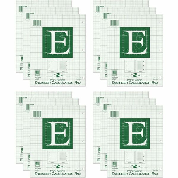 Roaring Spring 5x5 Grid Engineering Pad - 200 Sheets - 400 Pages - Printed - Glued - Back Ruling Surface - 3 Hole(s) - 15 lb Basis Weight - 56 g/m&#178; Grammage - 11" x 8 1/2" - 0.66" x 8.5" x 11" - Green Paper - Chipboard Cover - 24 / Carton