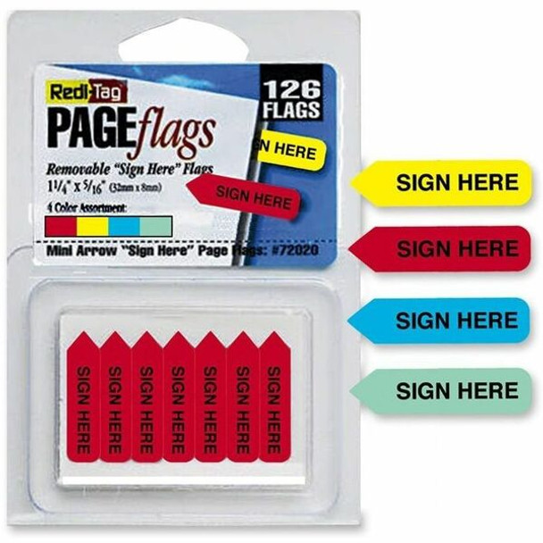 Redi-Tag Sign Here Mini Arrows - 126 - 1.25" x 0.31" - Arrow - "SIGN HERE" - Assorted - Removable, Self-adhesive - 126 / Pack