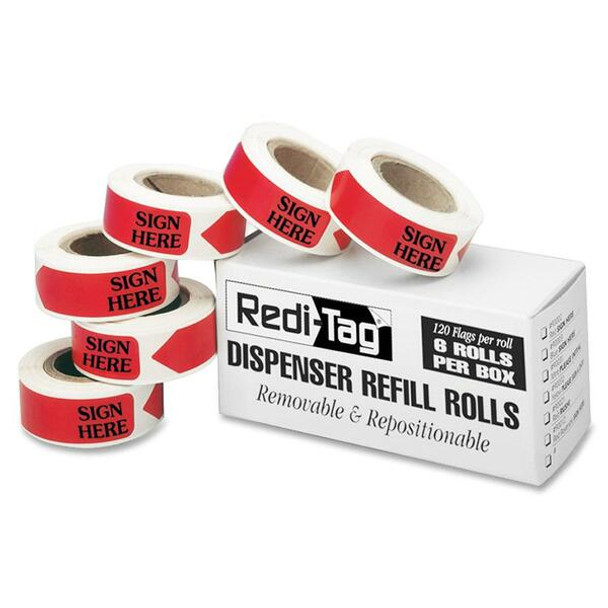 Redi-Tag Sign Here Arrow Flags Dispenser Refills - 720 x Red - 1.88" x 0.56" - Arrow - "SIGN HERE" - Red - Removable, Self-adhesive - 720 / Box